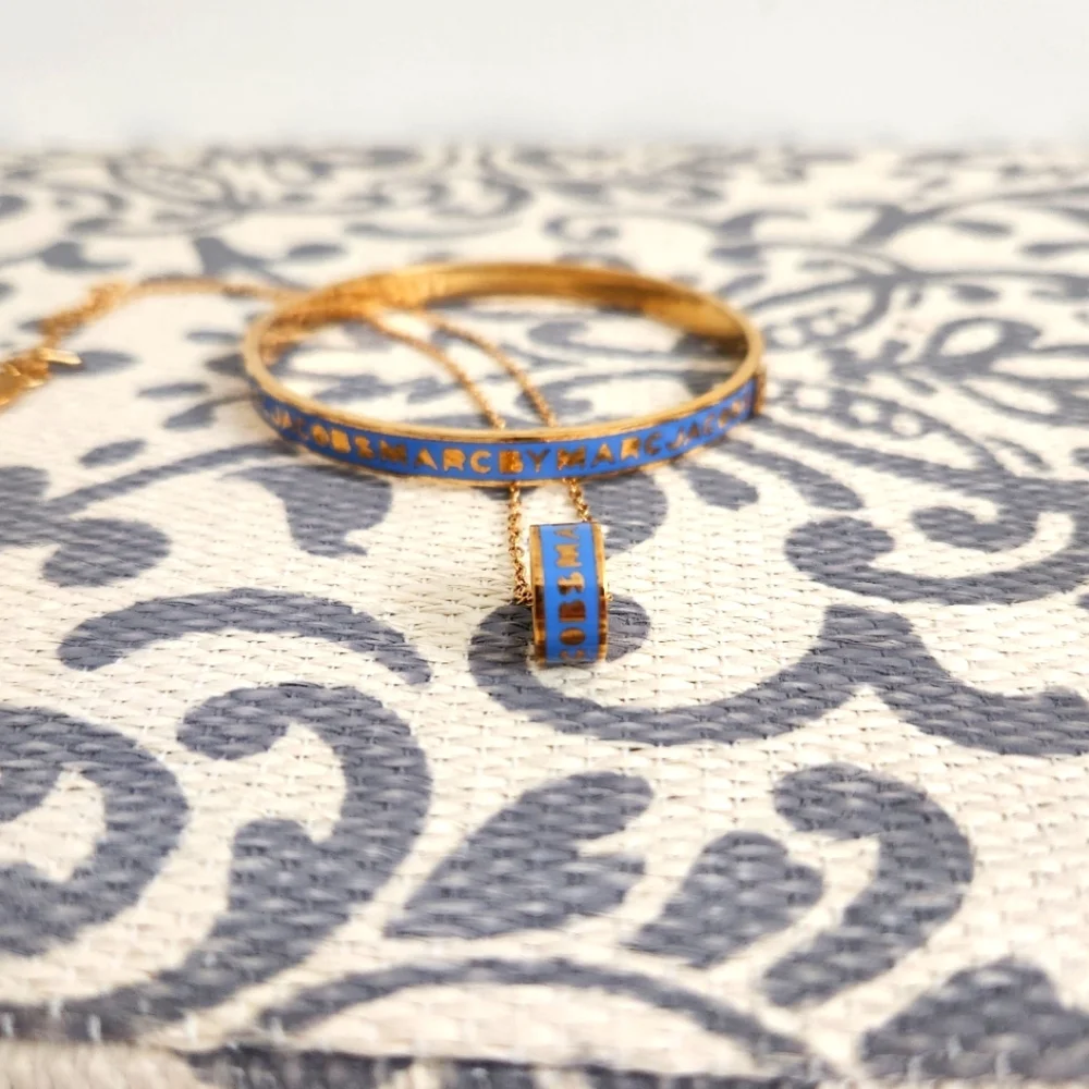 SOLD Marc By Marc Jacobs Gold and Blue Enamel Bracelet and Necklace NWOT - Picture 1 of 5